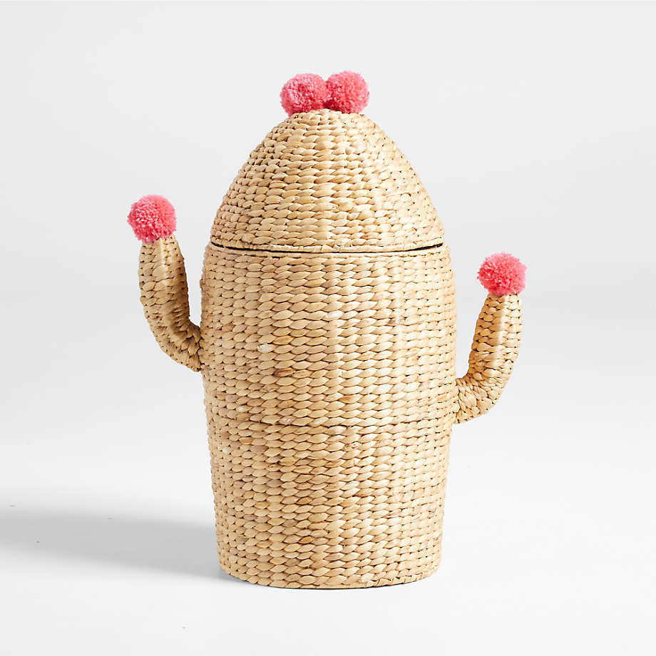 Kids bedroom decoration Cactus shape Natural water hyacinth basket with cotton head Nursery Kids Room Decor Wholesale