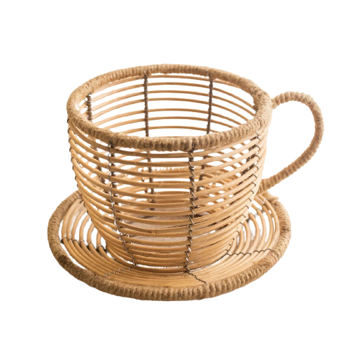 Tea Cup Planter Tea Cup Shape Basket Ecofriendly basket Rattan Cute Indoor planter plants and pots for Home decor