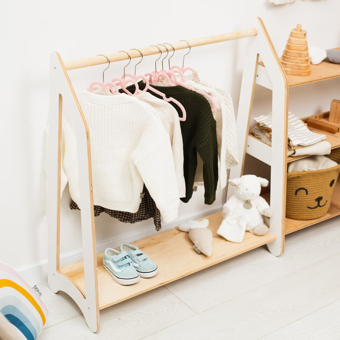 Cute Wardrobe Kids Clothing Rack Wood Clothing made in Viet Nam 2024