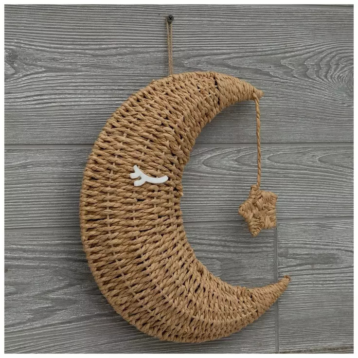 Wholesale Eye-Catching Woven Seagrass Moon & Star Wall Hanging Decor For Kids Room Adorable Items With Eco-Friendly Materials