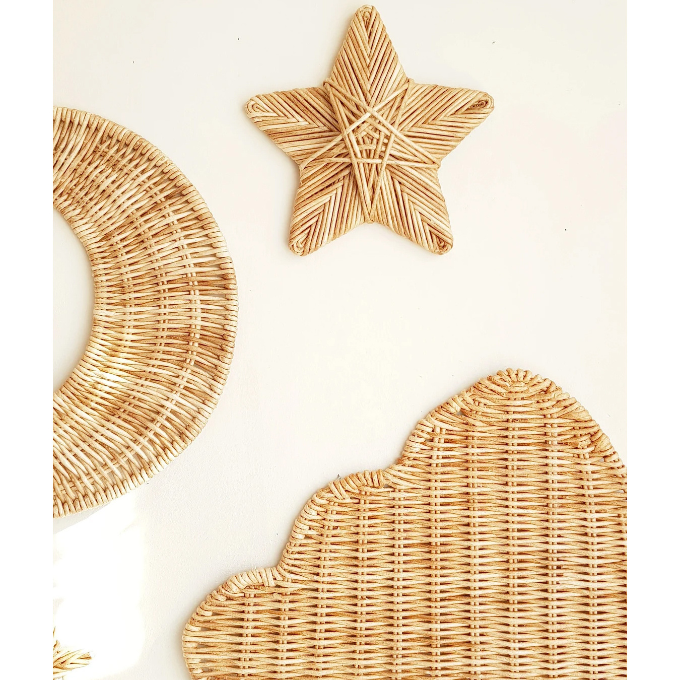 Hand woven natural decor rattan wall decor set moon & star decorations for children kids room new baby gift