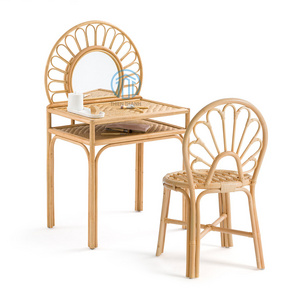 Natural handmade rattan dressing table with chair for kids, kids furniture made in Vietnam wholesale rattan vanity set