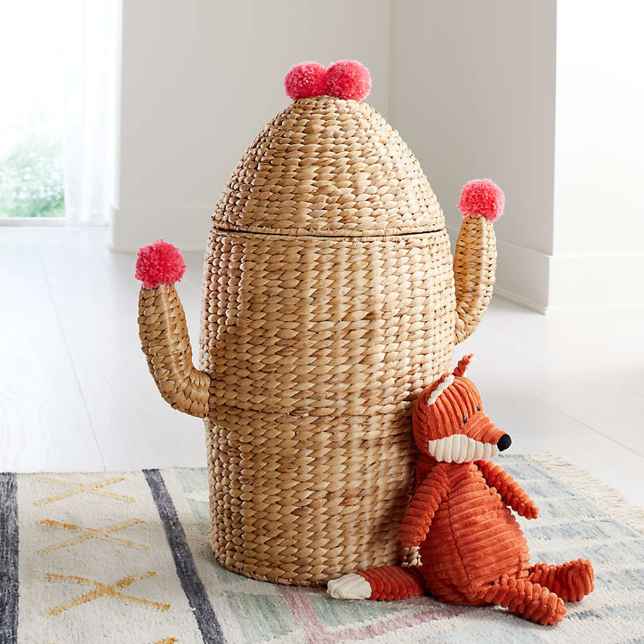 Kids bedroom decoration Cactus shape Natural water hyacinth basket with cotton head Nursery Kids Room Decor Wholesale