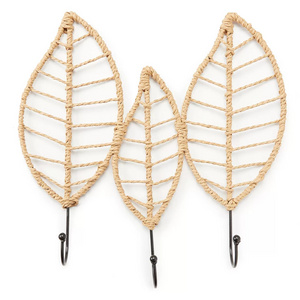 Wrapped Leaf Hanging Wall Hook Rattan Triple Cactus Hook Garments Kids Hanger Decor Boho Wall Clothes Hanger