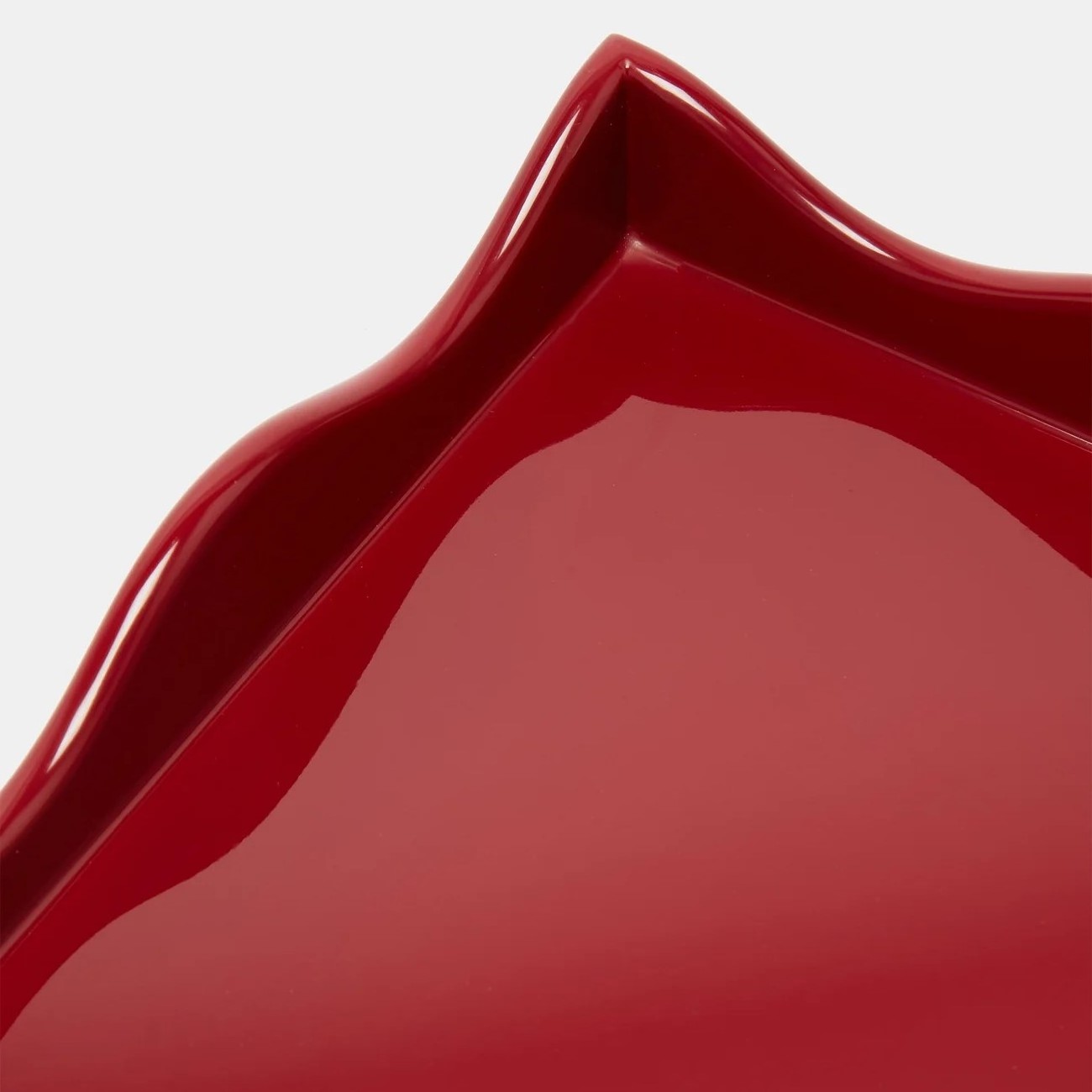 Modern Luxurious Wavy Edges Rosy Red Lacquer Tray High-gloss Lacquer Tray For Tea Coffee