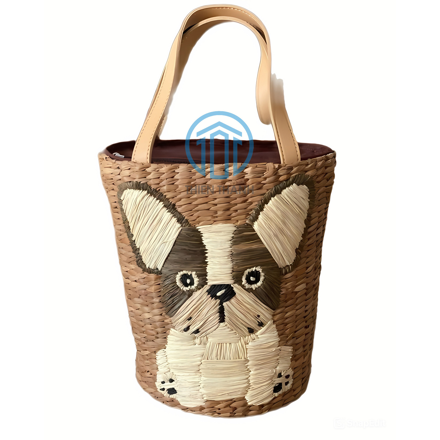 Lovely animal theme collection water hyacinth dog pattern summer women's handbags Boho Bohemian Handwoven Straw Bag