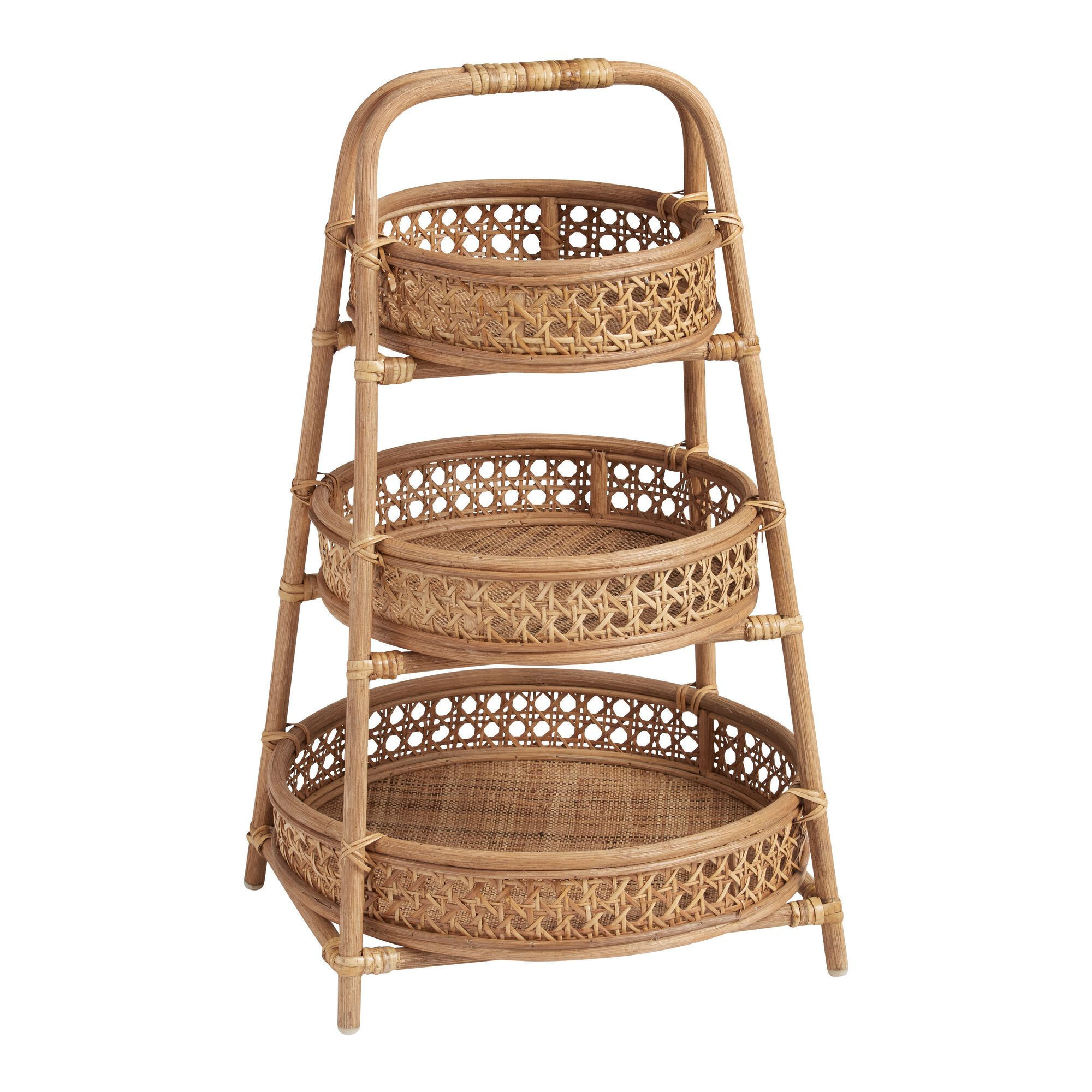 Top Selling Handmade Round Natural Rattan With 3 Tiers Storage Tower By Artex Thien Thanh