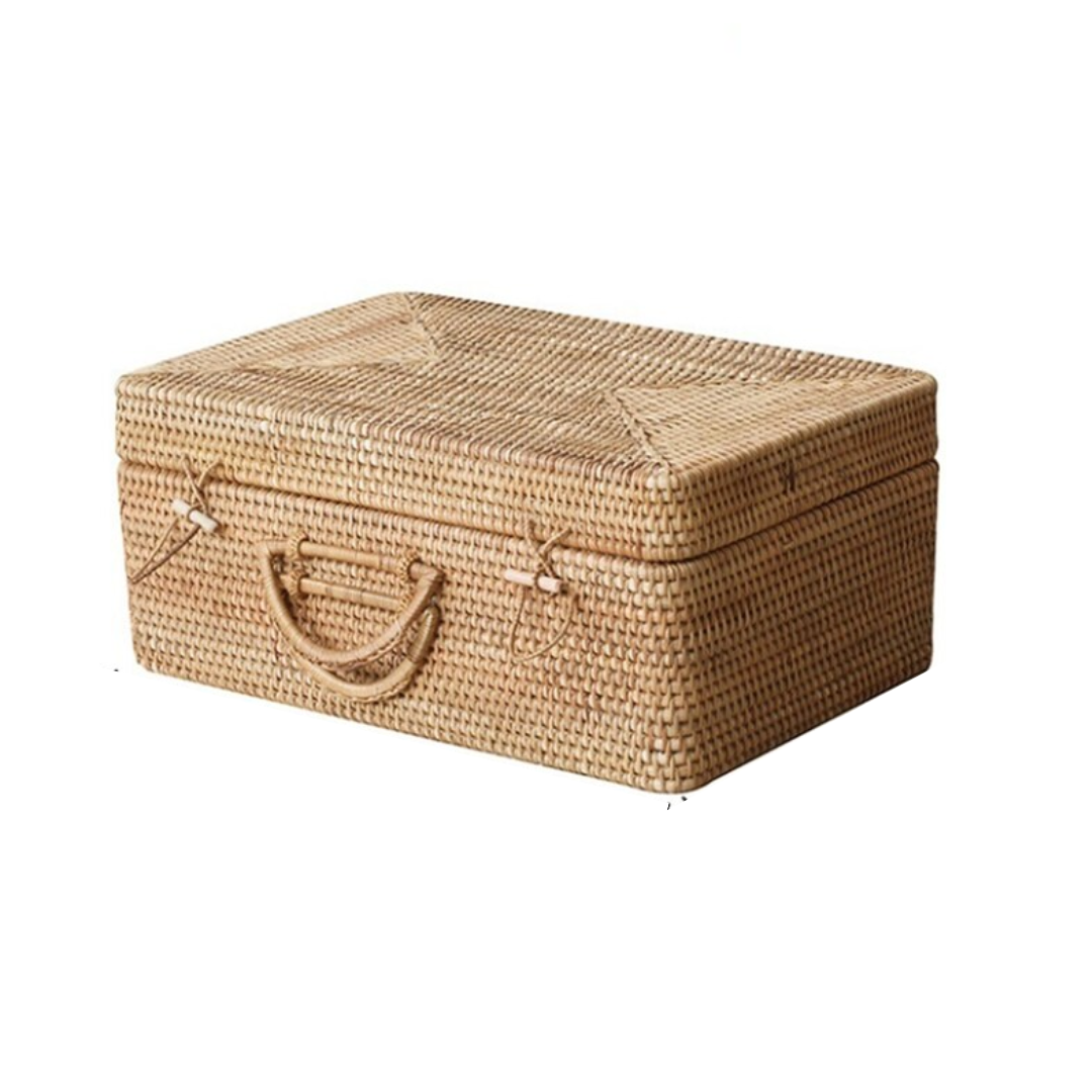 Handmade rattan woven basket with handle decor fruit vegetable bread basket desktop cosmetics storage box housewarming gift