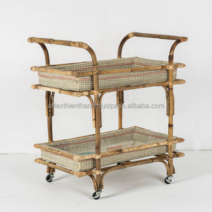 High Quality Hotel Bar Restaurant Wooden Tea Wine Liquor Service Cart Trolley Durable Using Various Food Service Drinks Bar Cart