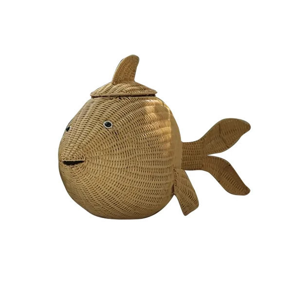 Colorful Ecofriendly Rattan Basket With Fish Shaped Special Design Cute Storage Laundry Basket For Kids' Furniture Decoration