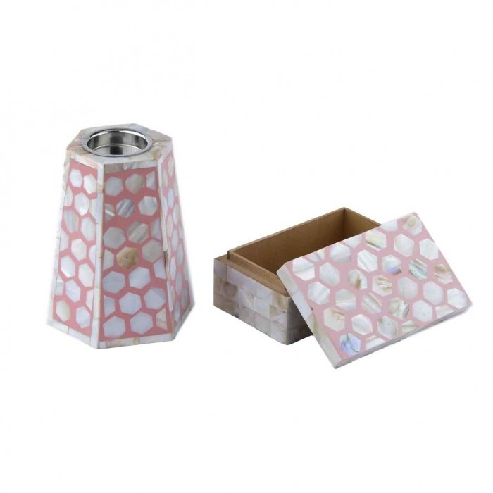 Arabian Modern Pink Seashell Incense Set with Hexagonal Pattern Mother of pearl Mukhar Burner Saudi Arabia