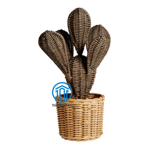 Elegant Home Decoration Natural Exotic Decorative Rattan Cactus Planter Eco Friendly Rattan Cactus Decor Ornaments