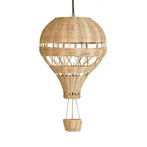 Wholesale Natural Hot Air Balloon Pendant Light Woven Rattan Ceiling Lamp For Kids Room And Nursery Decor