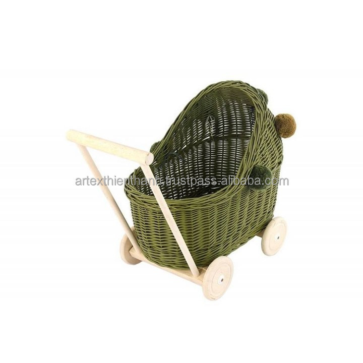 Hot selling Baby stroller Bamboo rattan matte stroller Rattan Stroller, Wicker Rattan Dolls Pram woven wicker and wood