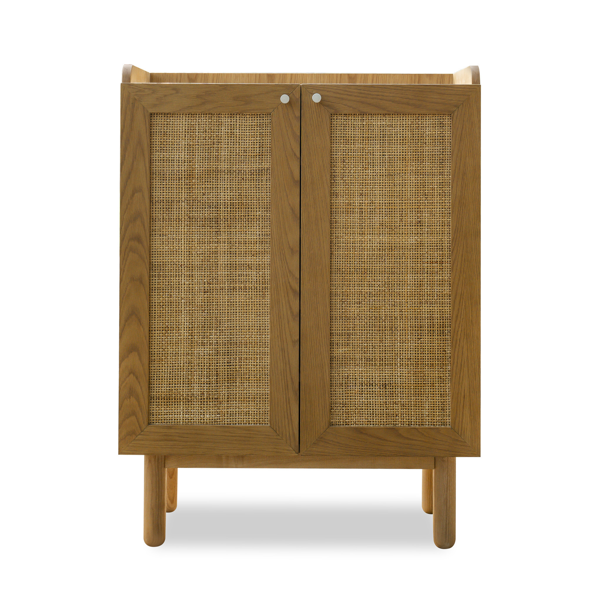 Natural Solid Oak 2-Doors Accent Storage Rattan Cabinet Kitchen Buffet Sideboard Cabinet for Entryway With Adjustable Shelf