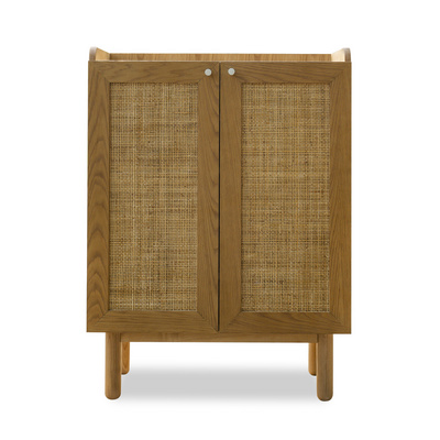 Natural Solid Oak 2-Doors Accent Storage Rattan Cabinet Kitchen Buffet Sideboard Cabinet for Entryway With Adjustable Shelf