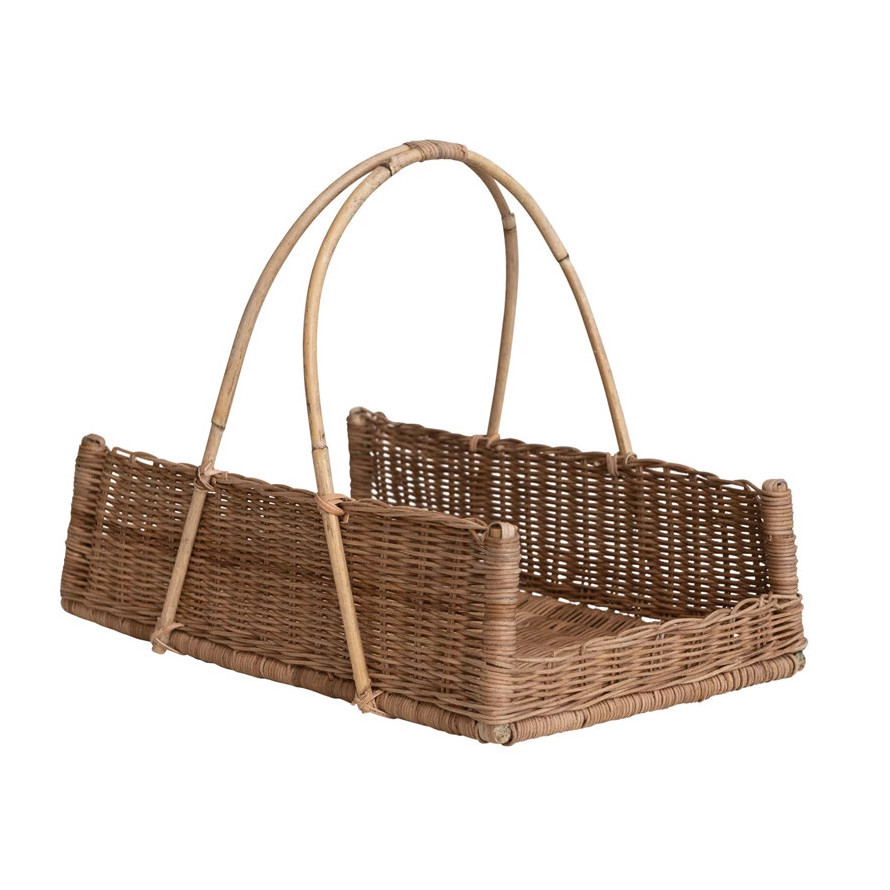 New Designer Creative   Hand Woven Rattan Basket with Handle Natural Tray  For Gifts Wicker Wooden Basket Gift Set