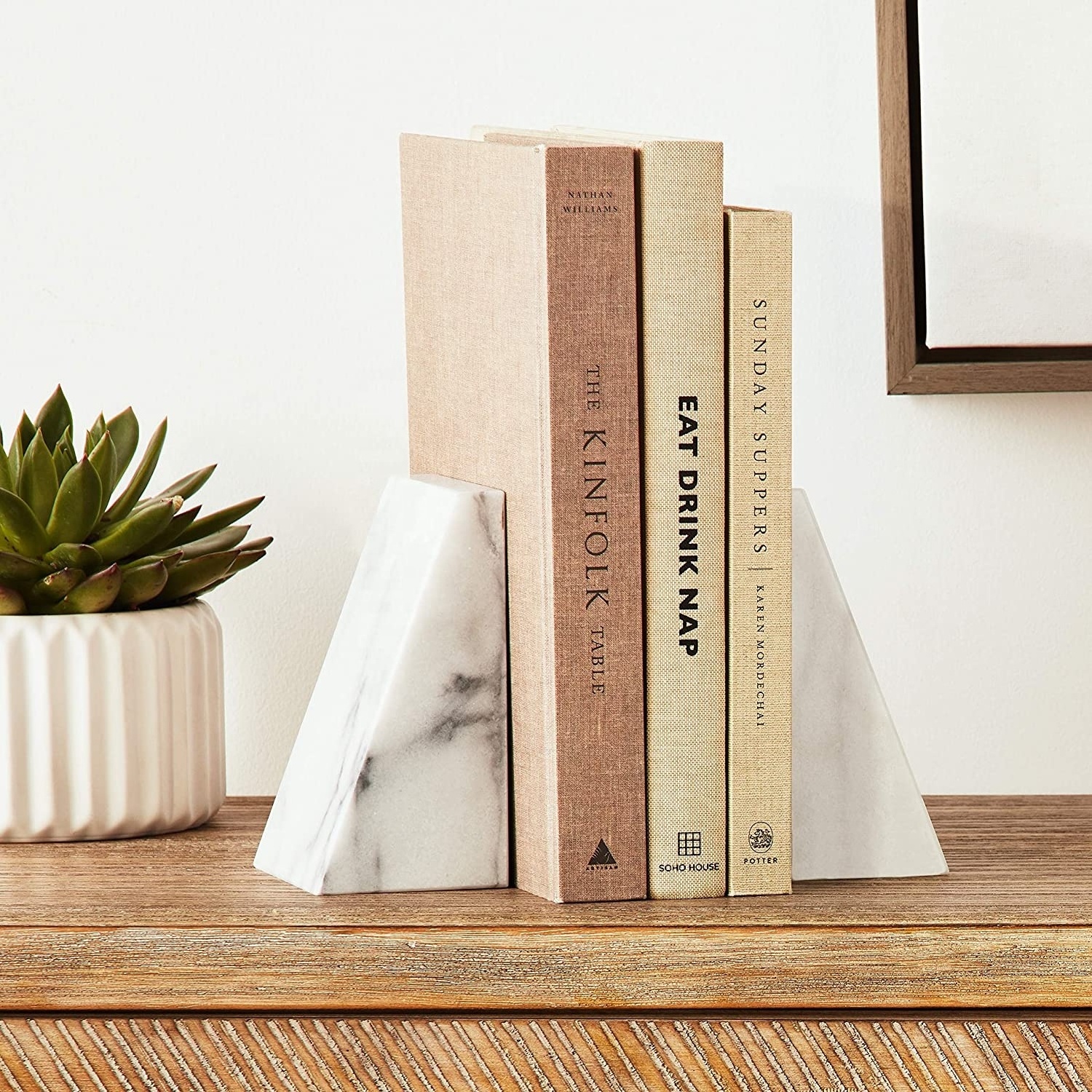 Decorative Unique Triangular 100% Natural Polished White Marble Bookends for Heavy Books Book Ends Perfect for Shelves