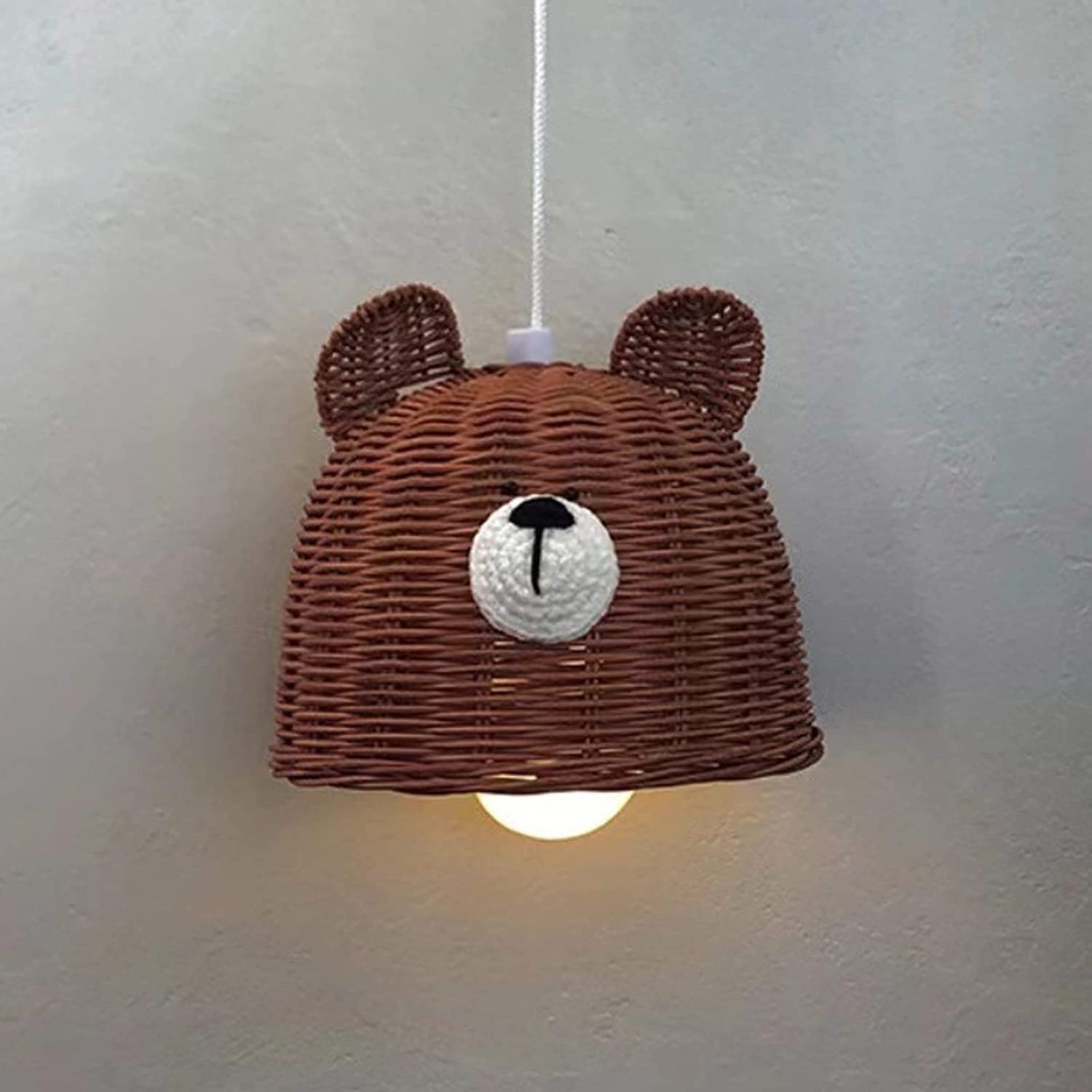 Adorable Bear Shaped Rattan Lamp Shade For Kids Room Table Lamp And Ceiling Handwoven Boho Farmhouse Lamp Cover Nursery Decor