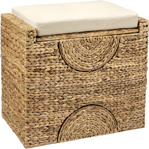 Multifunctional Convenient Natural Water Hyacinth Stool Woven Sitting Chair With Storage Basket In Living Home Decor