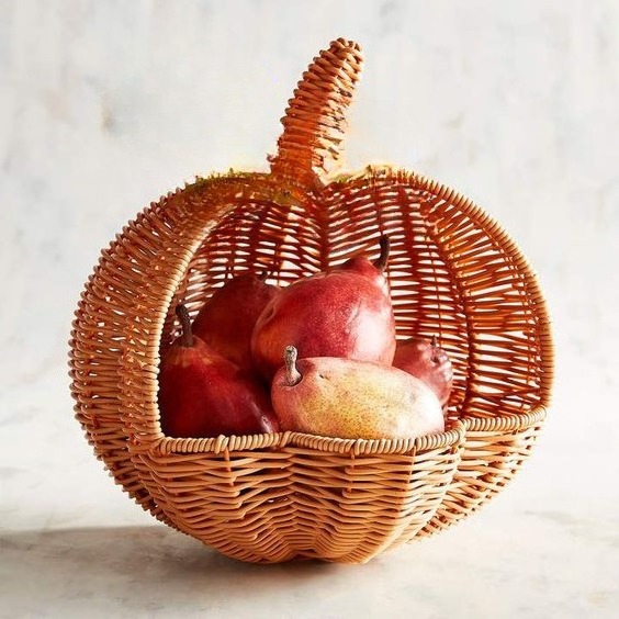 Wholesale Decoration Halloween Pumpkin Basket Woven Bamboo Pumpkin Basket Storage For Dinner Thanksgiving Tableware