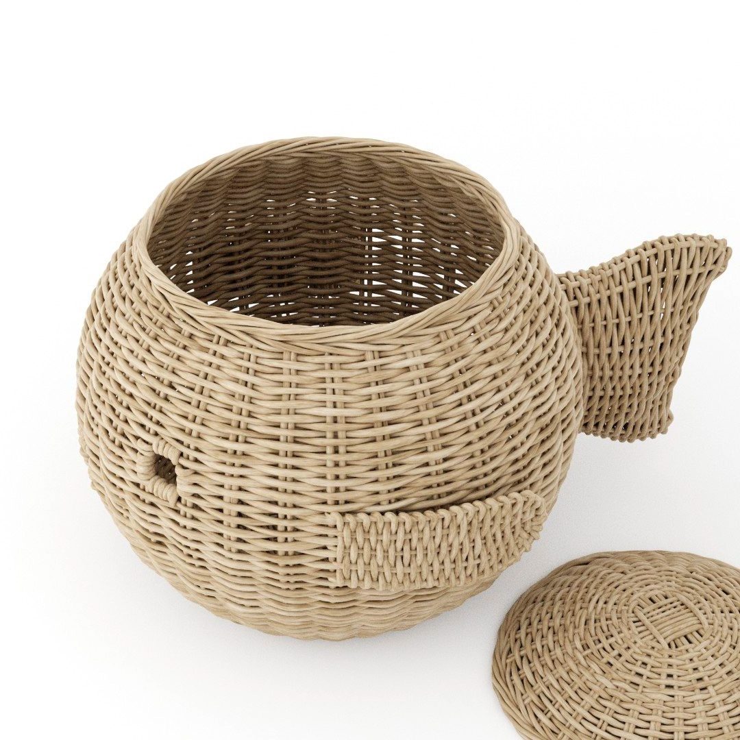 Cute Fish Shaped Basket With Lid Hand Woven Rattan Storage Basket Perfect For Kids Toys And Decoration