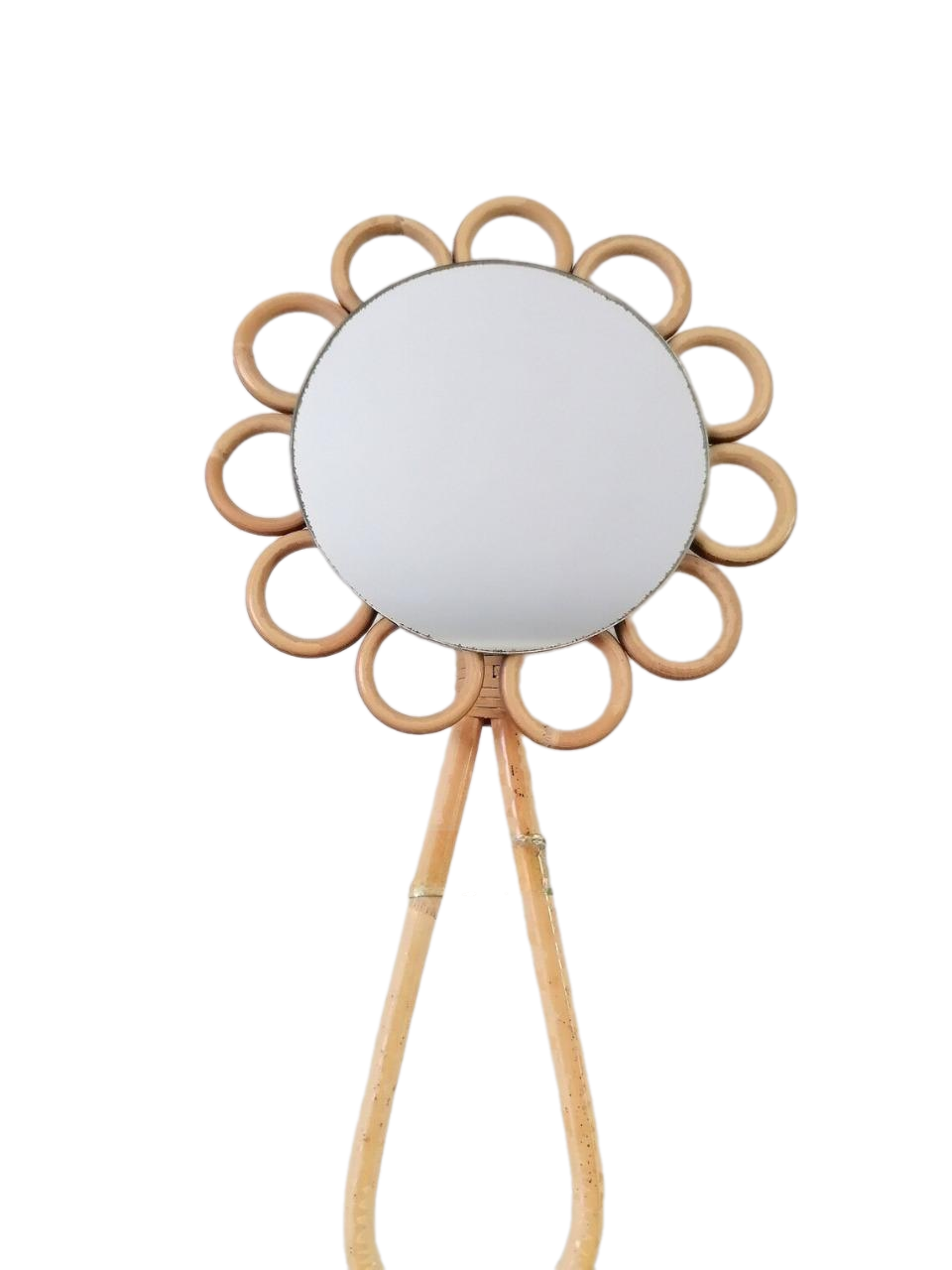 Unique Design Rattan Daisy Mirror Adorable Rattan Flower Shape Handheld Mirror For Kids Accessories Wall Decor