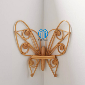 High End Quality Butterfly Rattan Corner Wall Shelf Rattan Display Shelves Wall Mounted Storage Organizer Rack For Home Decor