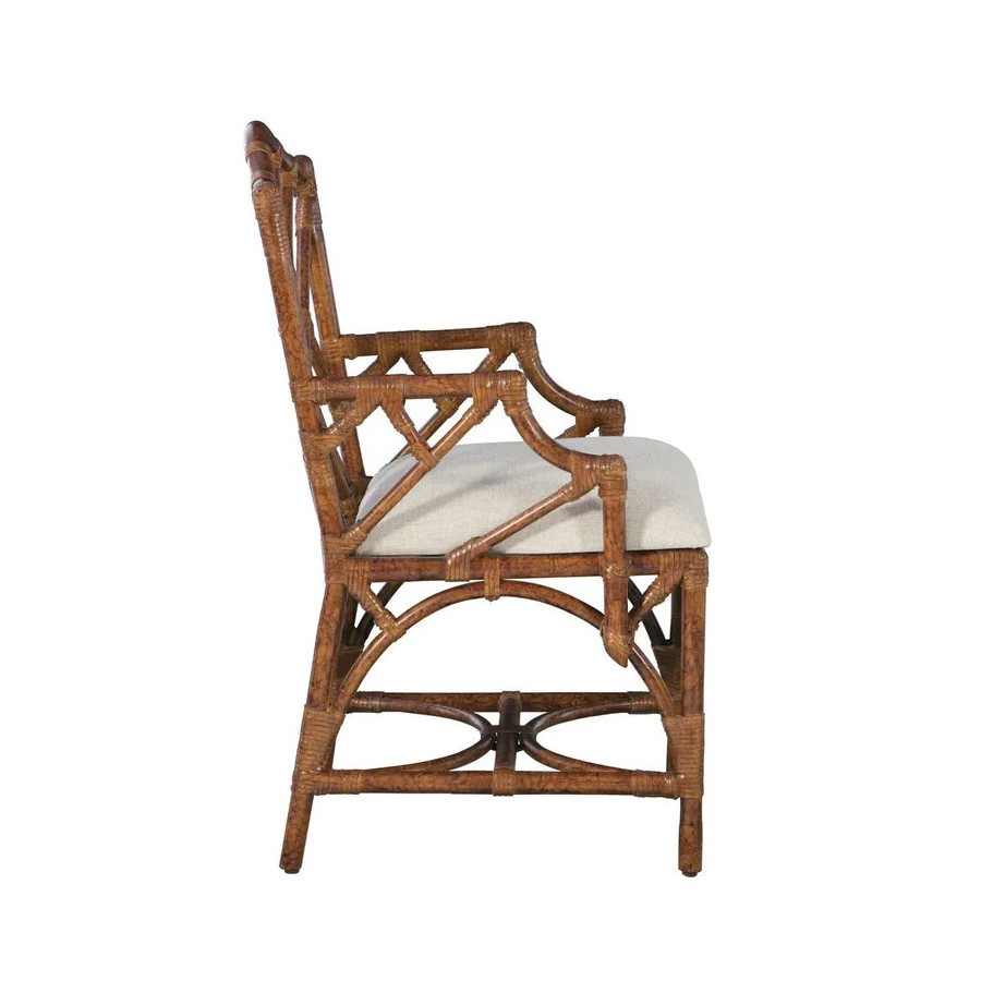 20th Century Tortoise Shell Rattan Chippendale Arm Chair Vintage Bamboo Dining Chair From Vietnam