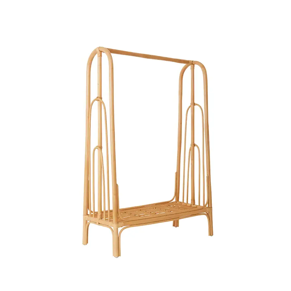 Top Selected Rattan Rainbow Clothes Rack Baby Nursery Rattan Standing Storage Rack For Children Room