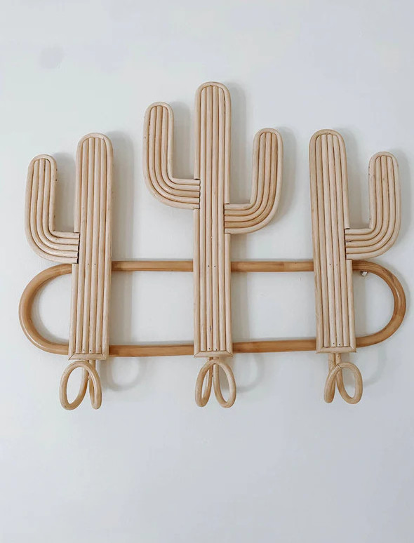 Adorable Rattan Triple Cactus Hook Garments Kids Hanger Decor Boho Nursery Decor Wall Clothes Hanger