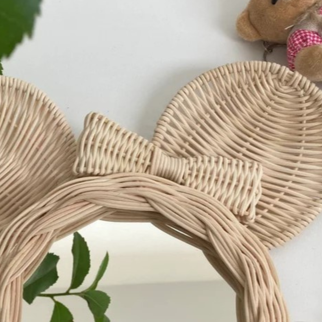 Eye-catching Cute Rattan Mouse Ear Mirror Wall Decoration Baby & Kids Natural Material Safe For Kids Handmade From Vietnam