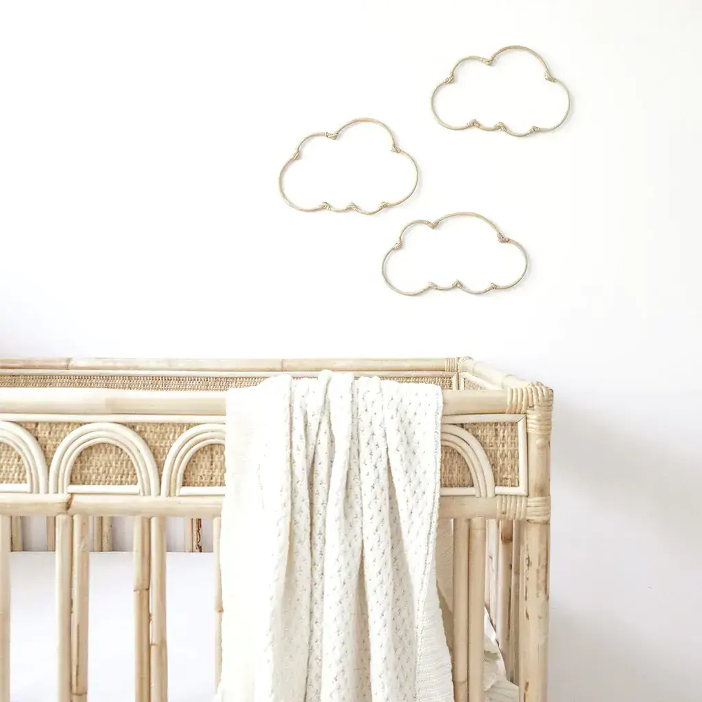 Suitable for Nursery Kid Wall Art Hanging Natural Rattan Cloud Wall Decal Set Boho Baby Girl Nursery Wall Decor