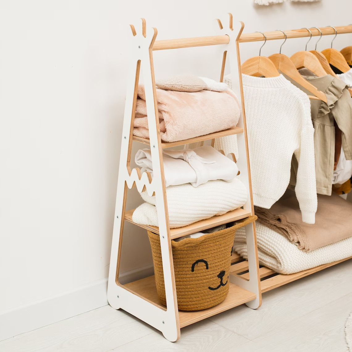 Cute Wardrobe Kids Clothing Rack Wood Clothing made in Viet Nam 2024