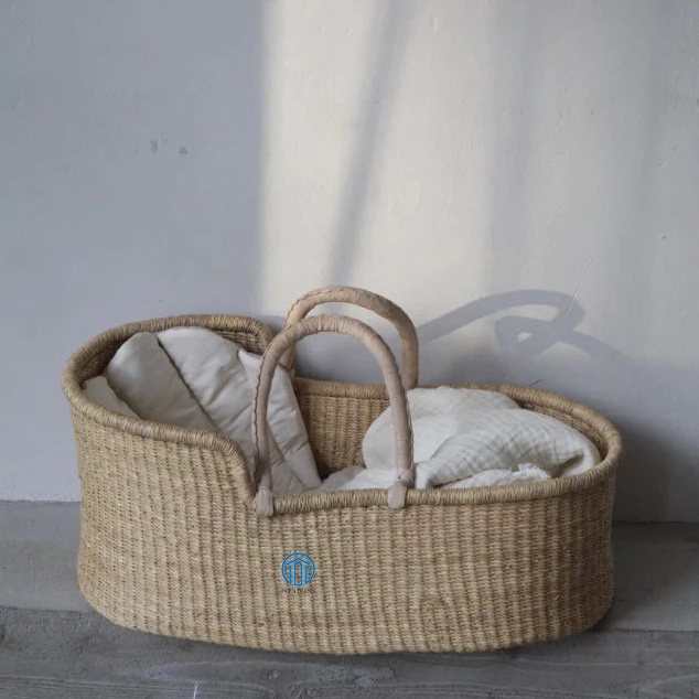 On Trend Baby Elegant Natural Newborn Wicker Seagrass Changing Basket with Foam Diaper Pad and Sheet