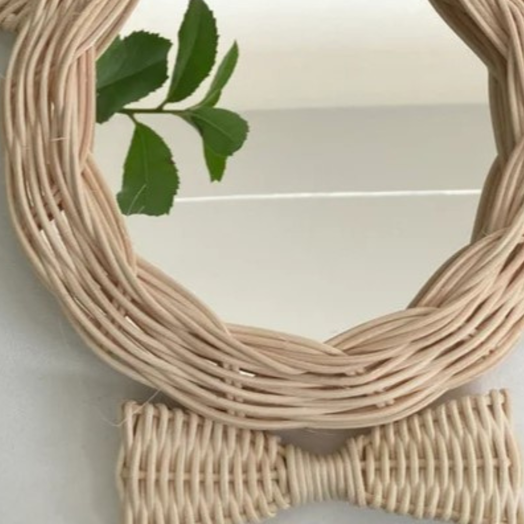 Eye-catching Cute Rattan Mouse Ear Mirror Wall Decoration Baby & Kids Natural Material Safe For Kids Handmade From Vietnam