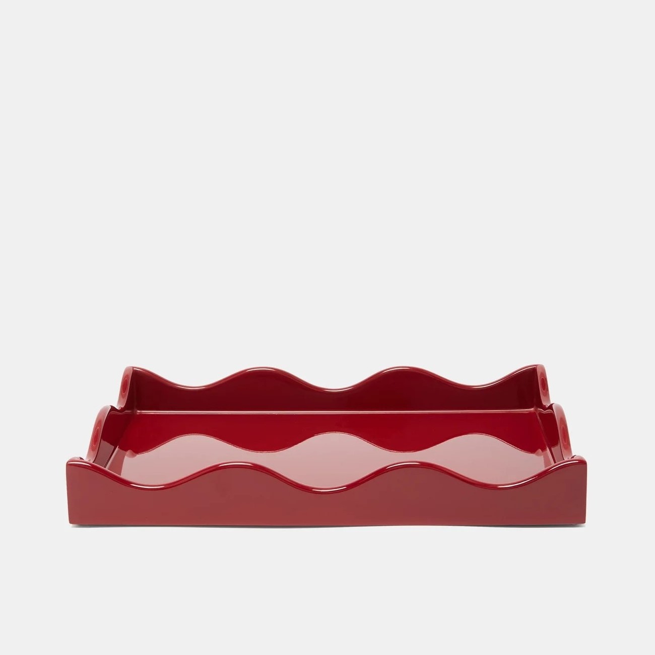 Modern Luxurious Wavy Edges Rosy Red Lacquer Tray High-gloss Lacquer Tray For Tea Coffee