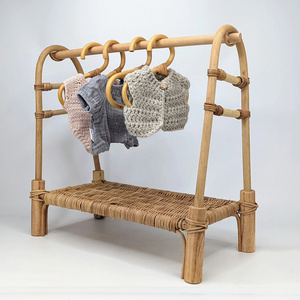 Eco-friendly kid interior natural rattan doll clothing rack mini rattan clothes rail rack for playing room kids room handmade