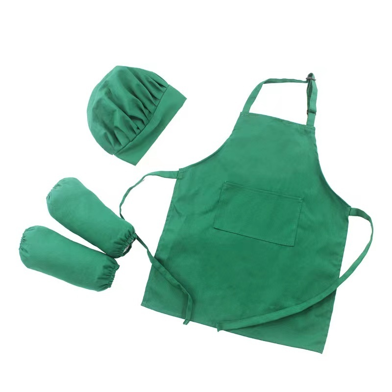 China factory cotton polyester customized printed kids full apron kids apron and chef hat set for painting