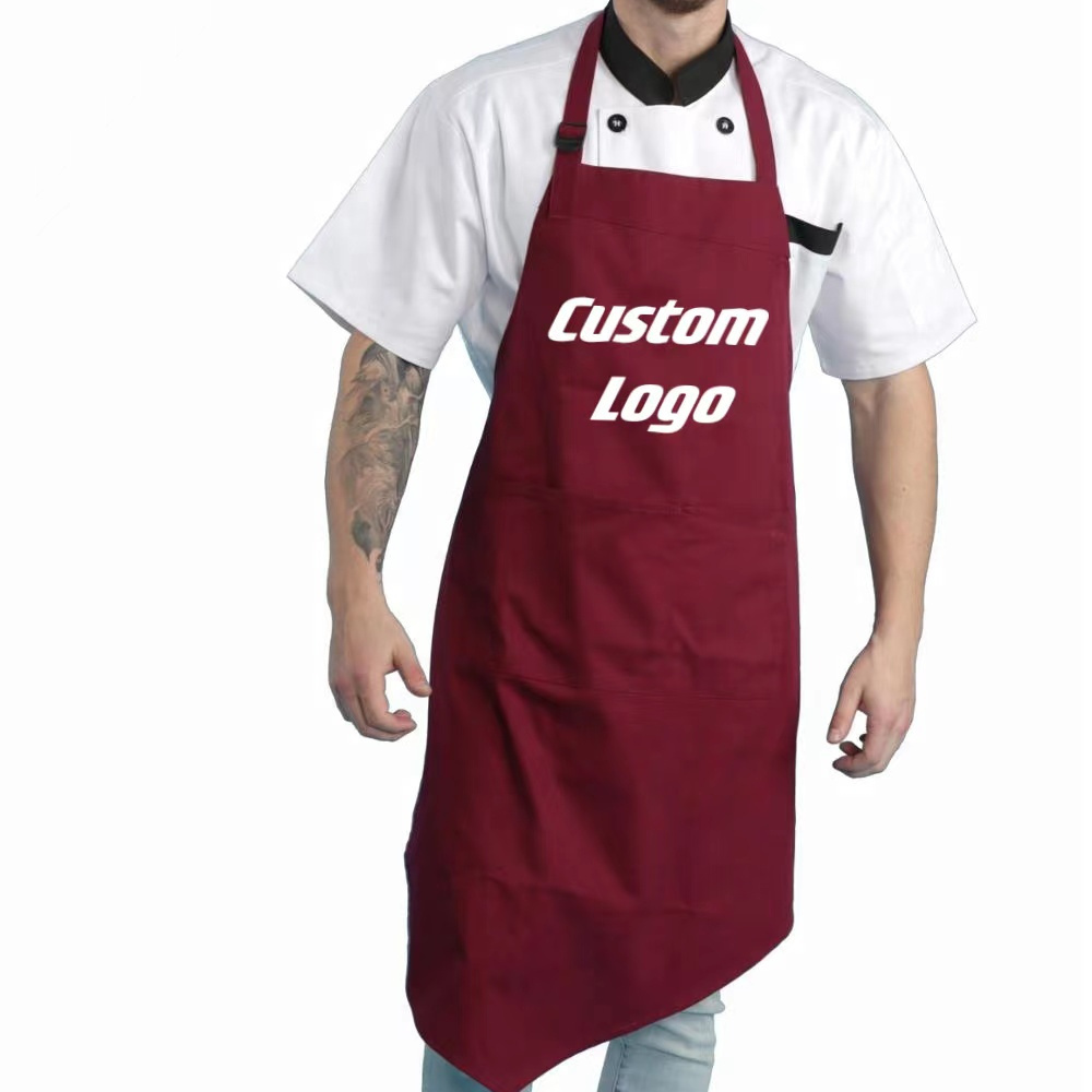 Factory supply apron custom logo bar coffee shop wine red chef kitchen cooking apron