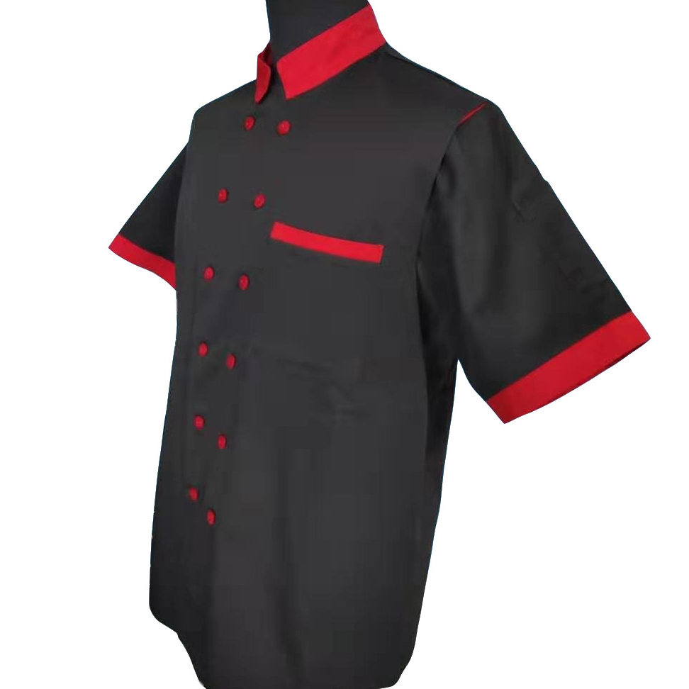 Unisex Chef Jackets Summer Cotton and Polyester Waiter Coat with Short Sleeves Back and Underarm Mesh Restaurant Uniforms