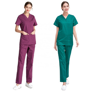 Wholesale Medical Scrubs Nursing Uniforms Polyester Cotton Blend XS Size Chlorine Bleach Resistant Nurse Scrub Jogger Sets