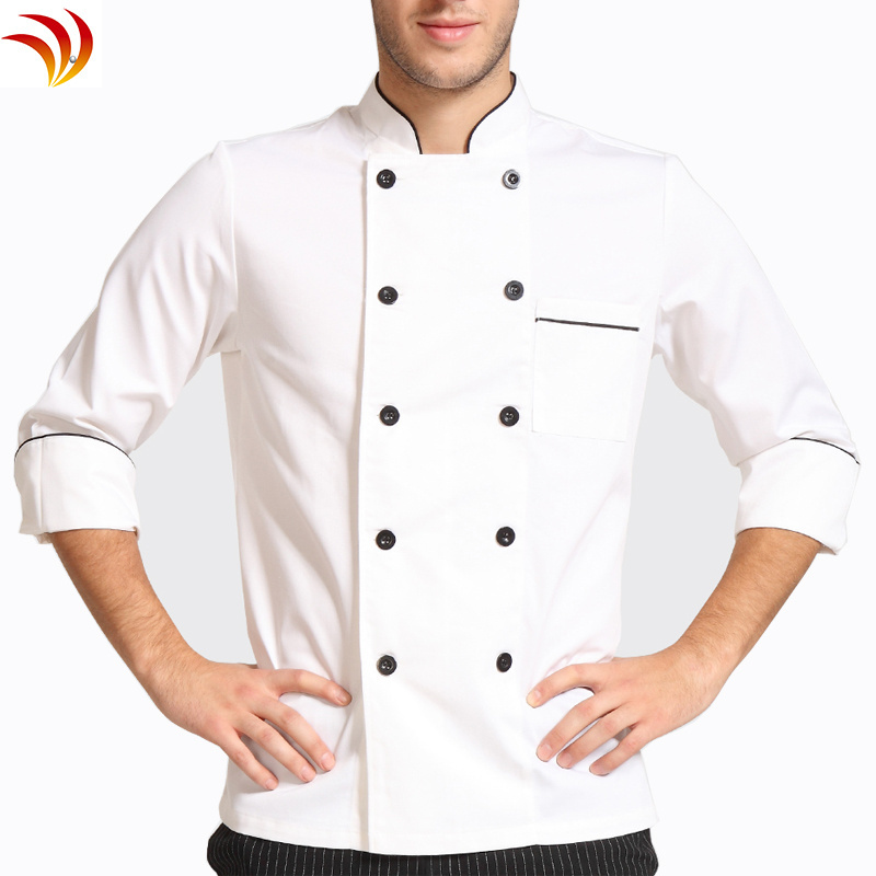 Professional modern restaurant uniforms designs black chef uniform for men kitchen shirt hot sale OEM