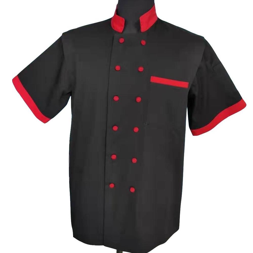 Unisex Chef Jackets Summer Cotton and Polyester Waiter Coat with Short Sleeves Back and Underarm Mesh Restaurant Uniforms