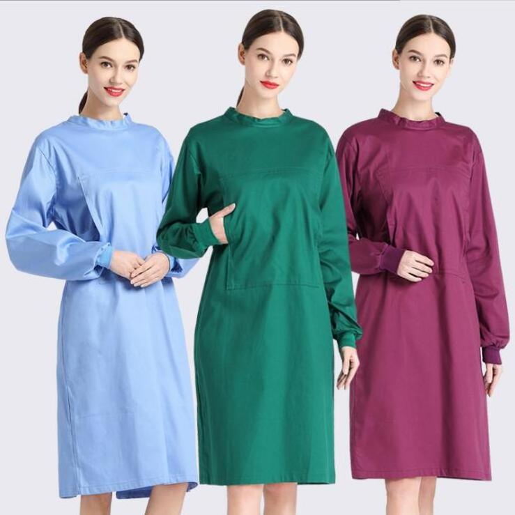 Long Sleeve & Elastic Cuff Unisex Cotton Lab Coat Work Uniform medical gown