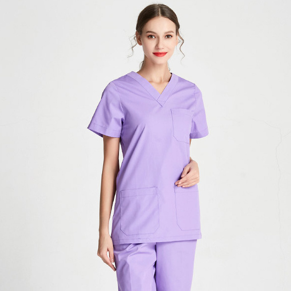 polyester cotton blend resistance to Chlorine bleaching wholesale medical scrubs nursing uniform nurses scrub set