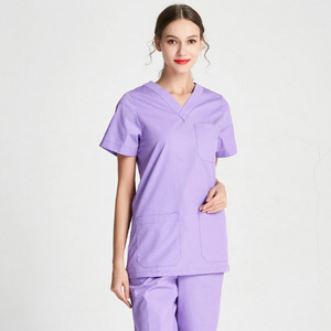 polyester cotton blend resistance to Chlorine bleaching wholesale medical scrubs nursing uniform nurses scrub set