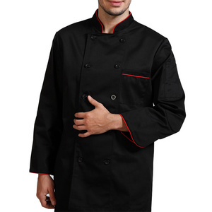 Professional modern restaurant uniforms designs black chef uniform for men kitchen shirt hot sale OEM