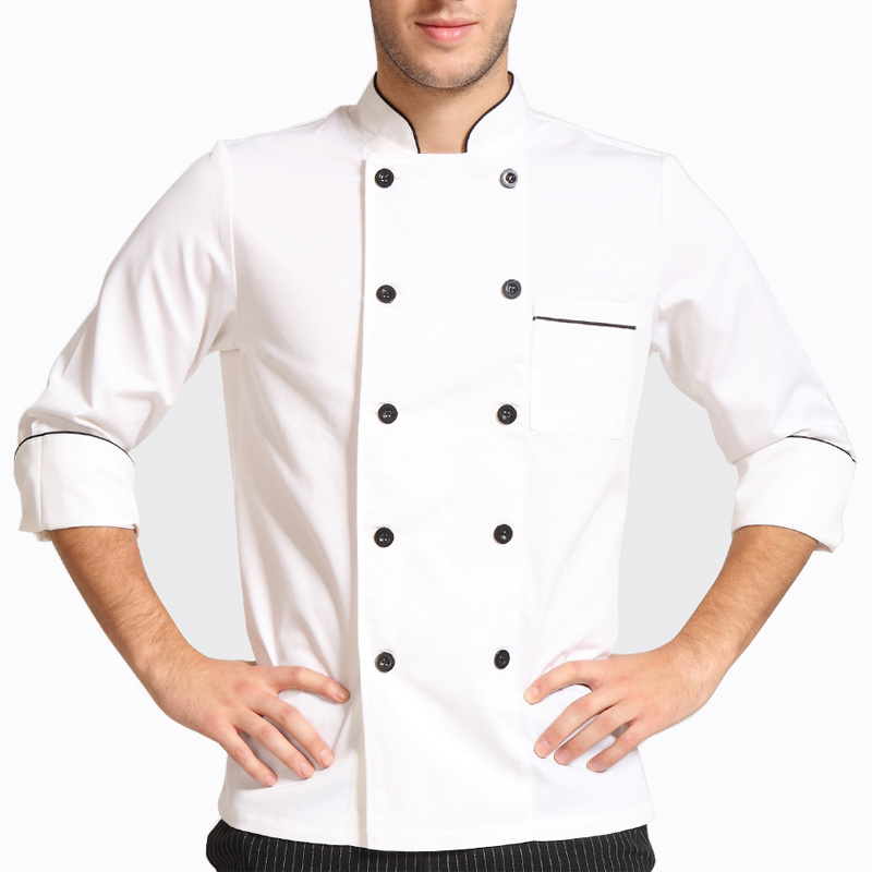 Professional modern restaurant uniforms designs black chef uniform for men kitchen shirt hot sale OEM