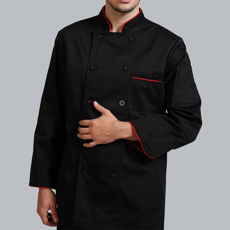 Professional modern restaurant uniforms designs black chef uniform for men kitchen shirt hot sale OEM